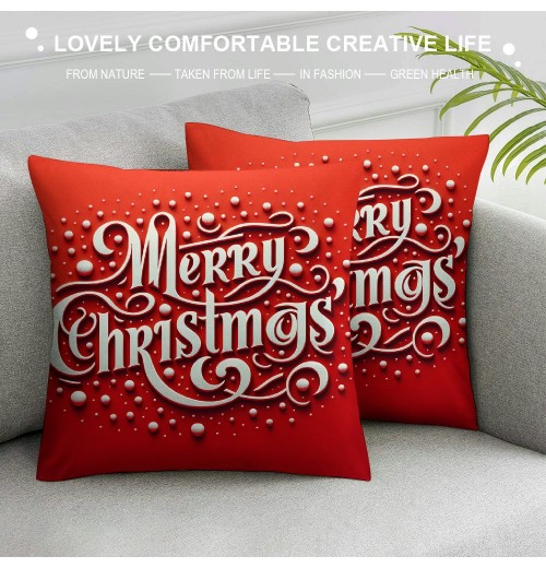 Ulloord Merry Christmas pillow Covers Series pillow Cover Red Christmas Square pillow Case Linen Blessing pillowcase for Sofa Couch Decorations