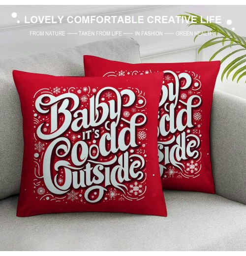 Ulloord Baby It's Cold Outside Christmas Snowflake Throw pillow Cover Super Soft Red Decorative pillow Covers Cushion Case Home Sofa Couch