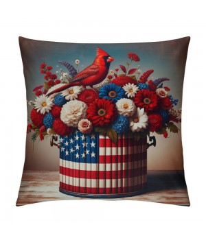 Ulloord  Red Bird Home Farmhouse pillow Covers Vintage American Flag with Sunflower Flower Farm pillow Cases Wood&nbsp;Memorial Day Theme pillows Cushion Cover for Sofa(USA Flag)