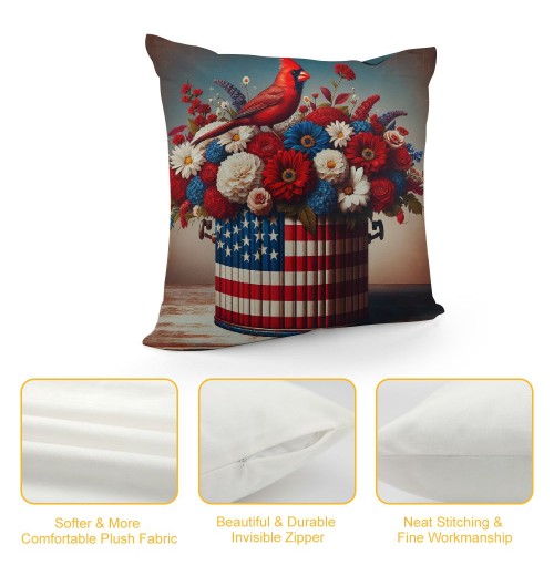 Ulloord  Red Bird Home Farmhouse pillow Covers Vintage American Flag with Sunflower Flower Farm pillow Cases Wood&nbsp;Memorial Day Theme pillows Cushion Cover for Sofa(USA Flag)