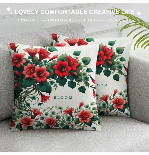 Ulloord  Red Geranium Flower Throw pillow Covers Vintage Quote Antique&nbsp;Floral Bloom Spring Summer Cushion Case Decor, Home Sweet Home Plant Botanical Decoration for Sofa Couch