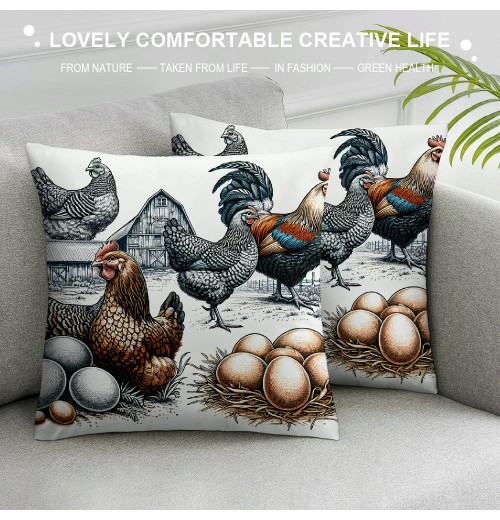 Farm Animals pillow Cover Vintage Rustic Farmhouse Watercolor Eggs pillow Cases Cushion Cover for Home Sofa Couch