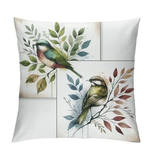 Ulloord  Vintage Watercolor Animal Birds Decorative Farmhouse pillow CoverAdorable Birds&nbsp;are Singing&nbsp;Square Outdoor Throw pillow Cushion Cover