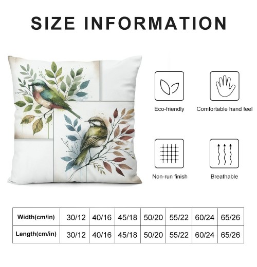 Ulloord  Vintage Watercolor Animal Birds Decorative Farmhouse pillow CoverAdorable Birds&nbsp;are Singing&nbsp;Square Outdoor Throw pillow Cushion Cover