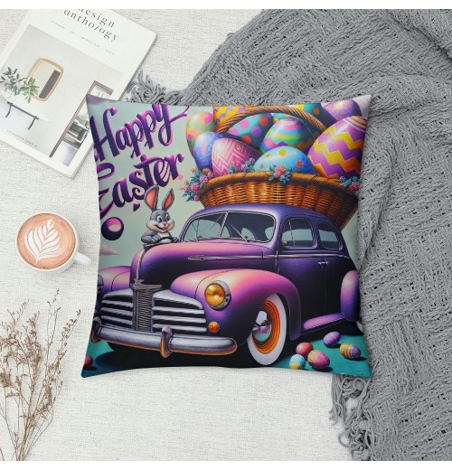 Happy Easter Rabbit Throw pillow Covers with Throw pillow Case Rustic Wood Panels Cushion Cover Spring Home Sofa Decoration