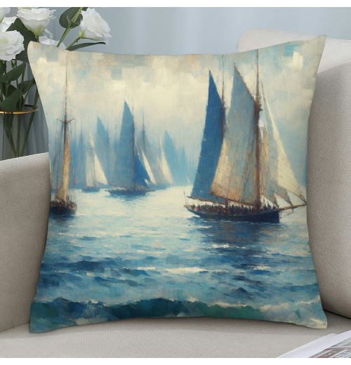 Ulloord Throw pillow Covers on Sea with Retro Pastel Oil Painting Marine Theme Effect Decorative pillow Covers Nautical pillow Case Cushion Covers