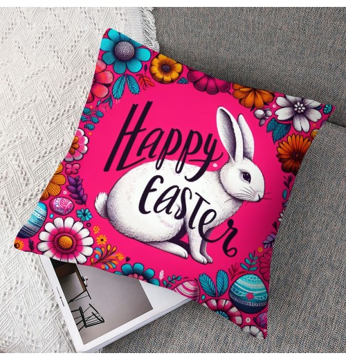 Ulloord Happy Easter Throw pillow Covers Lovely Rabbit Farmhouse pillow Cover Cuter Animal Decor Home pillow Case Easter Bunny Cushion Cover for Sofa Couch Pink