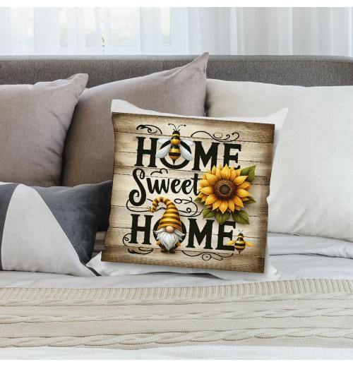 Ulloord Home Sweet Home Farmhouse pillow Covers Rustic Sunflower Throw pillow Covers Bee Farm pillow Case Outdoor Yellow Floral Cushion Cover for Sofa