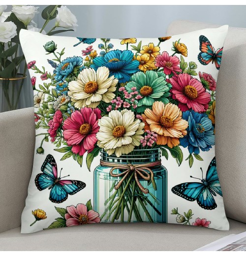 Ulloord Spring Rustic Farmhouse Throw pillow Covers Vintage Yellow Floral Flowers pillowcase Cushion Cover for Home Sofa