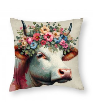 Ulloord Farmhouse Cow pillow Covers Vintage Watercolor Animal Print Decor pillows case Cushion Cover Decorations Kids Sofa Bed Office(Cow Floral)