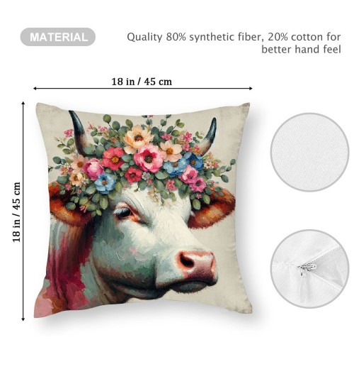 Ulloord Farmhouse Cow pillow Covers Vintage Watercolor Animal Print Decor pillows case Cushion Cover Decorations Kids Sofa Bed Office(Cow Floral)