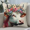 Ulloord Farmhouse Cow pillow Covers Vintage Watercolor Animal Print Decor pillows case Cushion Cover Decorations Kids Sofa Bed Office(Cow Floral)