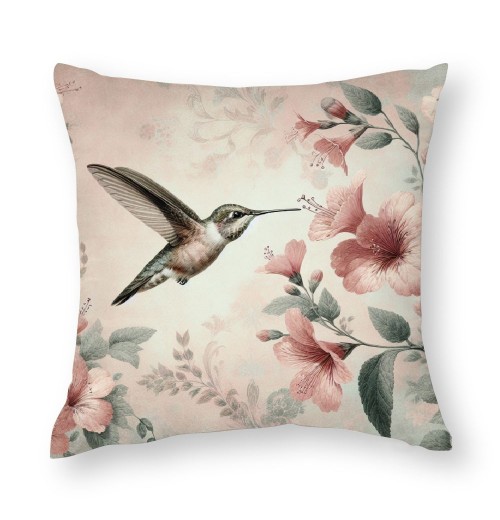 Ulloord Spring Bird pillow Covers Hummingbird Flowers Blooming Vintage Rustic Farmhouse Throw pillow Case Home Decorative Cushion Cover for Sofa Couch Bed