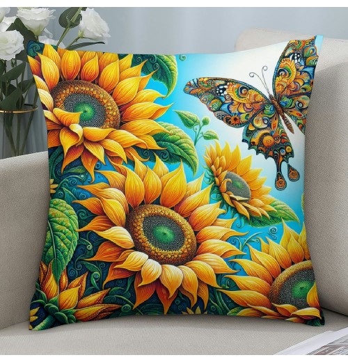 Ulloord Throw pillow Covers Vibrant Sunflower with Insect Butterfly Pattern Decorative pillowcases Throw pillow Case Home Couch Cushion Cover for Summer Decor