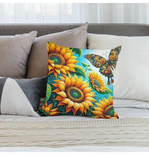 Ulloord Throw pillow Covers Vibrant Sunflower with Insect Butterfly Pattern Decorative pillowcases Throw pillow Case Home Couch Cushion Cover for Summer Decor