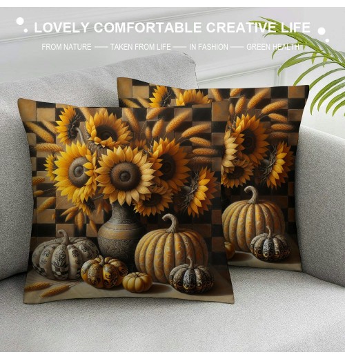 Ulloord Fall Decor pillow Covers Pumpkin Farmhouse Decorations Pumpkin Sunflower Farm Truck Throw Cushion Case for Fall Thanksgiving Home Decorative pillows