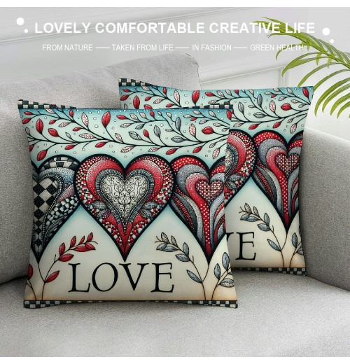 Ulloord  Valentines Day Throw pillow Covers, Love Heart Tree Spring Farmhouse Holiday Red Cushion Case for Home Sofa Couch Decoration