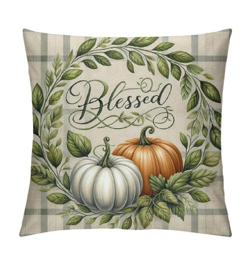 Ulloord  Fall pillow Covers Thanksgiving Gray Buffalo Check Farmhouse Decorations Blue Pumpkin Outdoor Autumn Farm pillows Decorative Throw Cushion Case for Home Decor