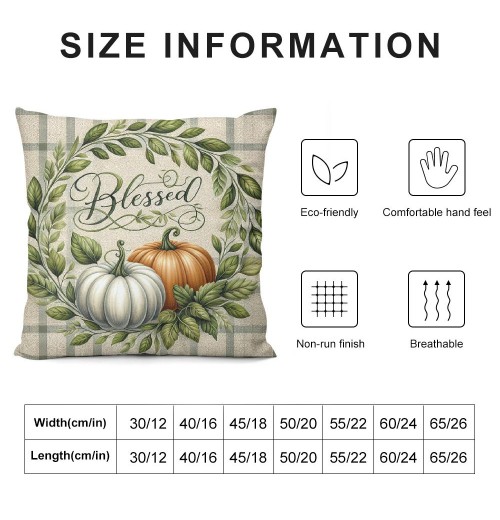 Ulloord  Fall pillow Covers Thanksgiving Gray Buffalo Check Farmhouse Decorations Blue Pumpkin Outdoor Autumn Farm pillows Decorative Throw Cushion Case for Home Decor