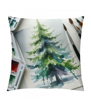 Ulloord Watercolor Christmas Throw pillow Cover Cushion Case for Home Decor Sofa Couch Linen Farmhouse Christmas Decorations