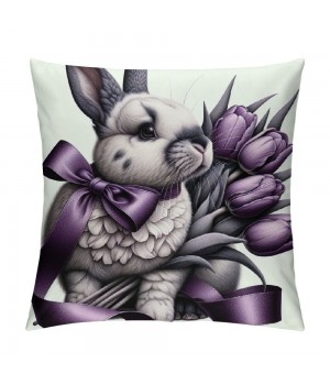 Ulloord Purple Tulips Rabbit Easter pillow Covers Buuny Eggs Easter Decorations Flowers Spring Farmhouse Throw Cushion Case for Home Sofa Couch