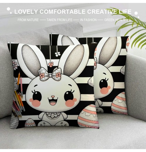 Ulloord Easter pillow Covers, Decorative Easter Bunny Eggs pillow Covers Spring Decorations for Living Room Sofa Couch Bed Patio Indoor Outdoor Home Decor