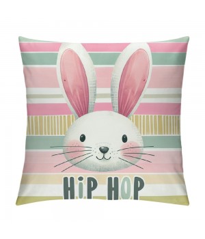 Ulloord pillow Covers, Rabbits Bunny Hello Peeps Eggs Truck Striped Farmhouse Decorative Throw pillowcases for Home Sofa Couch Decoration