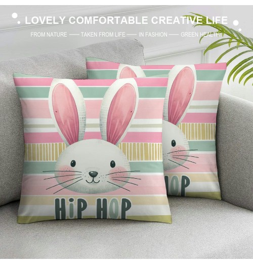 Ulloord pillow Covers, Rabbits Bunny Hello Peeps Eggs Truck Striped Farmhouse Decorative Throw pillowcases for Home Sofa Couch Decoration