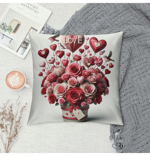 Ulloord Valentines Day Throw pillow Covers , Love Floral Spring Farmhouse Holiday Red Cushion Case for Home Sofa Couch Decoration