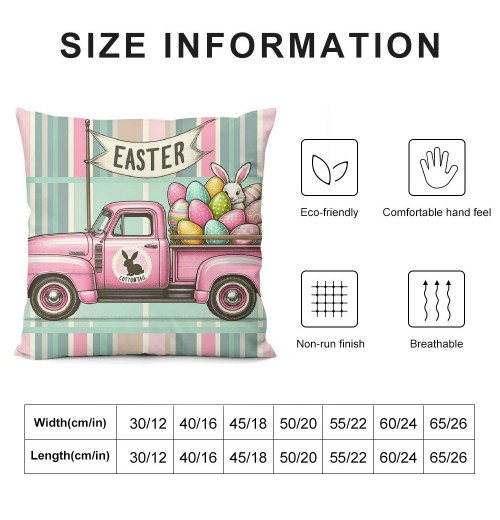 Ulloord pillow Covers, Rabbits Bunny Hello Peeps Eggs Truck Striped Farmhouse Decorative Throw pillowcases for Home Sofa Couch Decoration