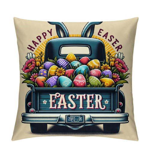 Ulloord Easter pillow Covers Easter Decorations for Home Bunny Truck Hello pillows Easter Decorative Throw pillows Spring Easter Farmhouse Decor