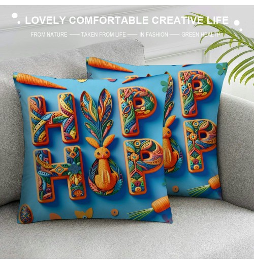 Ulloord Welcome Throw pillow Covers Colorful Easter Bunny Eggs Farmhouse Decorative pillow Cases for Sofa Couch Porch