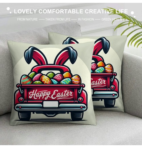 Ulloord Easter pillow Covers Easter Decorations for Home Bunny Truck Hello pillows Easter Decorative Throw pillows Spring Easter Farmhouse Decor