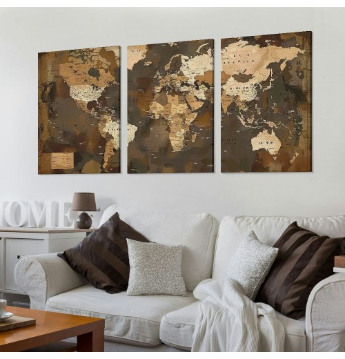 World Map Canvas Wall Art Retro Beige Abstract Painting Vintage Old Nautical Picture Framed Artwork Prints for Living Room Guest Bedroom Room Home Office Large Wall Decor 