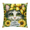 PHYHOO Summer pillow Cover Cat Decor Sunflower Farmhouse Seasonal pillow Case Decorations for Home Sofa Couch (Yellow)