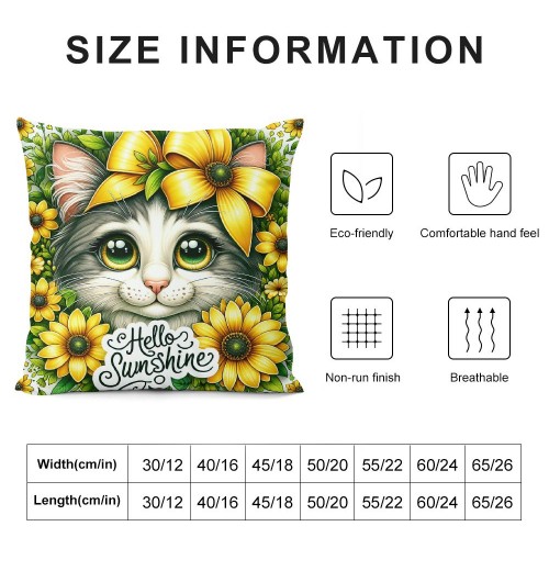 PHYHOO Summer pillow Cover Cat Decor Sunflower Farmhouse Seasonal pillow Case Decorations for Home Sofa Couch (Yellow)