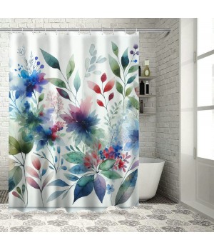 Shangniulu Spring Shower Curtain for Bathroom, Watercolor Green Leaves Plant Shower Curtain Set with Hooks, Washable Durable Polyester Fabric