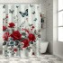 Shangniulu Red Rose Shower Curtain Retro Rose Floral Decorative Bath Curtain Polyester Fabric Waterproof Bathroom Curtain with Hooks