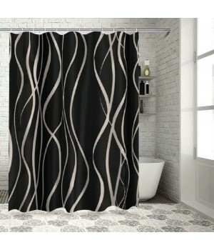 Shangniulu Black and Brown Striped Wavy Line Fabric Shower Curtain for Bathroom , Shower Curtains for Bathroom , Weighted Hem,Waterproof Bath Accessories Hotel Style