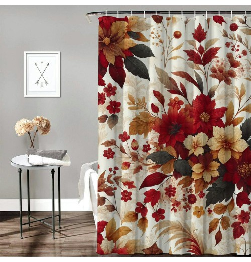 Shangniulu Shower Curtain, Watercolor Plant Leaves with Bathroom Shower Curtain Set with Hooks