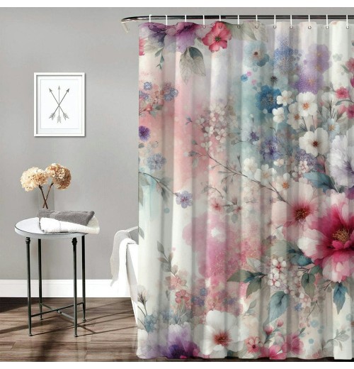 Shangniulu Pink Shower Curtain, Fantasy Delicate of and with Dots Dreamy,  Fabric Bathroom Decor Set with Hooks