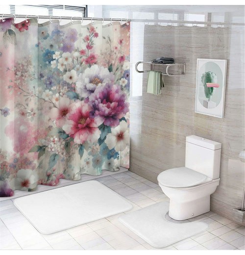 Shangniulu Pink Shower Curtain, Fantasy Delicate of and with Dots Dreamy,  Fabric Bathroom Decor Set with Hooks