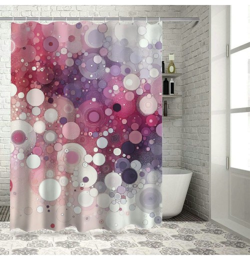 Shangniulu Pink Shower Curtain, Modern Polka Themed Dreamy Color Spots with Abstract Aura Faded Effect,  Fabric Bathroom Decor Set with Hooks