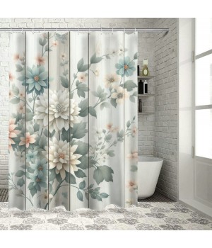 Shangniulu Pink Shower Curtain, Modern Farmhouse Themed Tender Flowering Scene on Rustic Backdrop Realist Look,  Fabric Bathroom Decor Set with Hooks