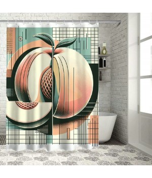 Shangniulu Peach Shower Curtain, Watercolor Painted Look Fruits on Simplistic Geometric Background,  Fabric Bathroom Decor Set with Hooks