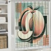 Shangniulu Peach Shower Curtain, Watercolor Painted Look Fruits on Simplistic Geometric Background,  Fabric Bathroom Decor Set with Hooks