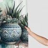 Shangniulu Botanical Shower Curtain, Exotic Leaves on Ethnic Pots on Colorful Watercolor Backdrop,  Fabric Bathroom Decor Set with Hooks