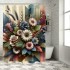 Shangniulu Floral Eucalyptus Shower Curtain, Wild Flower Bouquet Expressive Rustic Seasonal Botanic Artwork,  Fabric Bathroom Decor Set with Hooks