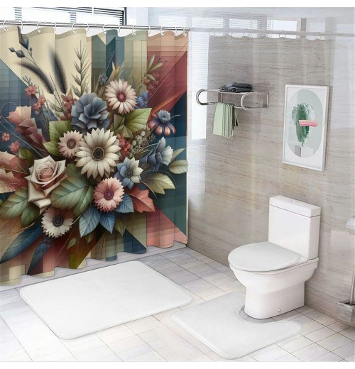 Shangniulu Floral Eucalyptus Shower Curtain, Wild Flower Bouquet Expressive Rustic Seasonal Botanic Artwork,  Fabric Bathroom Decor Set with Hooks