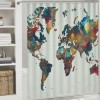 Shangniulu Earth Shower Curtain, Detailed World Map with All Countries Major Capital Cities Universe Continents,  Fabric Bathroom Decor Set with Hooks